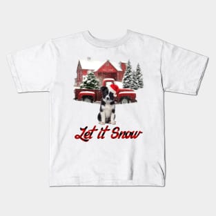 Border Collie Let It Snow Tree Farm Red Truck Christmas Kids T-Shirt